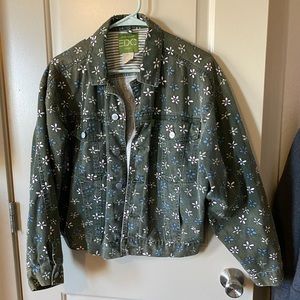 90s aesthetic green denim floral print jacket